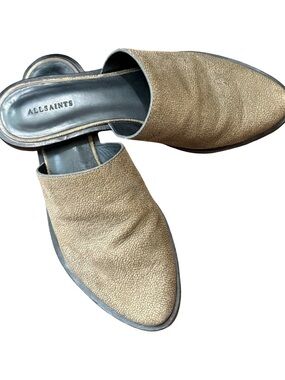 AllSaints Women's Tan Textured Leather Slip-On Mules size 38